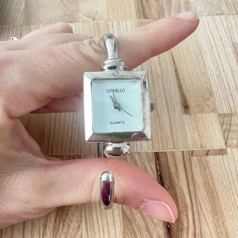 Vintage Gianello Sterling silver hinged bangle bracelet watch NEW BATTERY